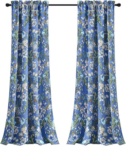 Lush Decor Dolores Light Filtering Window Panels, Pair, 52" W x 84" L, Blue & Green - Floral Curtains for Bedroom - Vintage Curtains - Coquette Room Decor