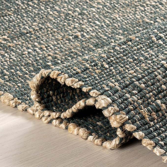 nuLOOM 6x9 Elfriede Jute & Cotton Hand Woven Area Rug, Green, Solid Rustic Farmhouse Style, Weaved Design, Natural Fiber, for Bedroom, Living Room, Dining Room, Hallway, Office, Entryway