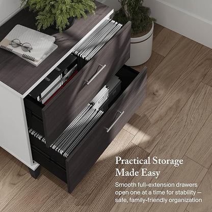 Bush Furniture 2 Drawer Lateral File Cabinet, Letter and Legal-Size Document Storage for Home or Professional Office, Somerset Collection, White and Storm Gray