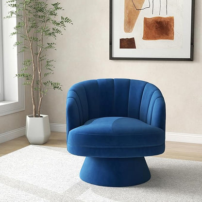Swivel Accent Chair Set of 2,Upholstered Velvet 360° Swivel Barrel Chair for Living Room Overstuffed Bouncle Reading Chair Round Armchair for Bedroom,Vanity,Office (Navy)