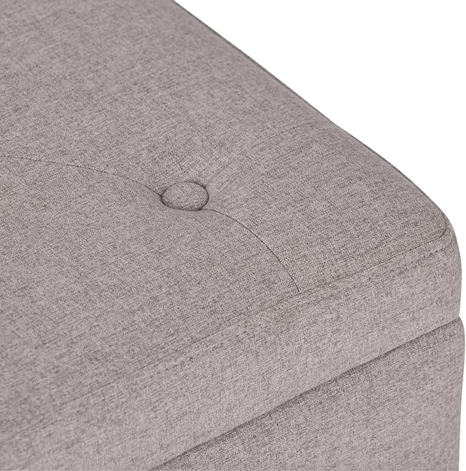 SIMPLIHOME Hamilton 48 inch Wide Transitional Rectangle Storage Ottoman in Cloud Grey Linen Look Fabric, Assembled, For the Living Room, Entryway and Family Room