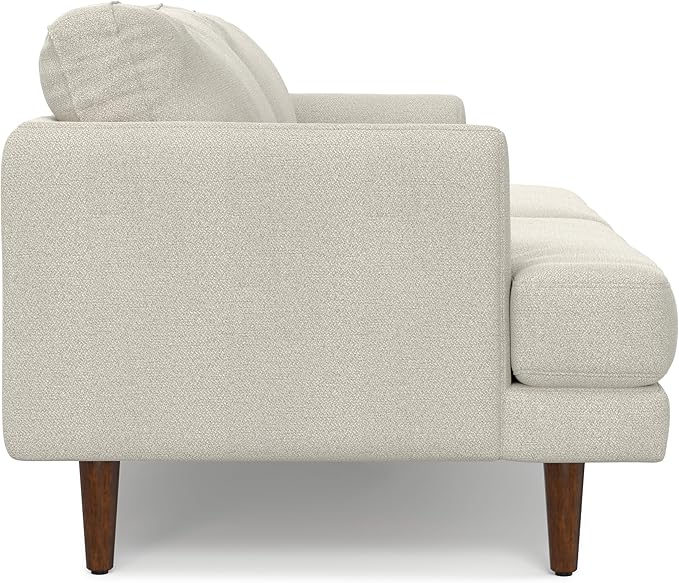 SIMPLIHOME Livingston 76-inch Wide Sofa in Cream White Woven-Blend Fabric, Handcrafted Loveseat Couch for Living Room or Family Room, Mid-Century Modern Style, Solid Wood Frame