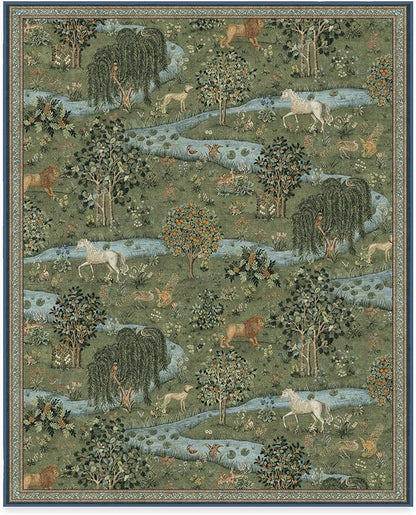 RUGGABLE x Morris & Co Washable Area Rug – Owl & Willow Green 8x10, Stain-Resistant, Non-Slip – Large Machine Washable Rugs for Living Room, Bedroom, Hallway, Entryway & Office–with Standard Pad