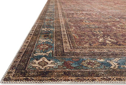 Loloi Layla Collection LAY-01 Brick/Blue 7'-6" x 9'-6" .13" Thick Area Rug, Soft, Durable, Vintage Inspired, Distressed, Low Pile, Non-Shedding, Easy Clean, Printed, Living Room Rug