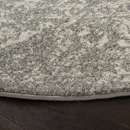 SAFAVIEH Evoke Collection 6'7" Round Silver / Ivory EVK256S Oriental Distressed Non-Shedding Dining Room Entryway Foyer Living Room Bedroom Area Rug