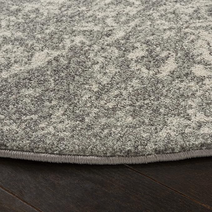 SAFAVIEH Evoke Collection Area Rug - 9' Round, Silver & Ivory, Distressed Design, Non-Shedding & Easy to Clean, Ideal for Living Room, Bedroom, Dining Space (EVK256S)
