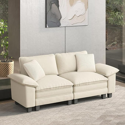 HERA'S HOUSE 88" Modular Sectional Sofa, Loveseat Couches for Living Room, Comfy Cloud Couch 2-Seater Deep Seat Sofa with Throw Pillow, Chenille Beige
