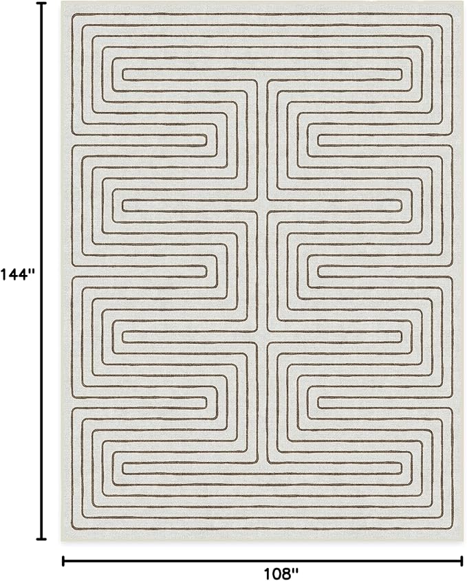 RUGGABLE x Jonathan Adler Machine Washable Modern Area Rug – Labyrinth Camel/Ivory 9x12, Stain-Resistant, Non-Slip – Large Rugs for Living Room, Bedroom, Hallway, Entryway & Office–with Cushioned Pad