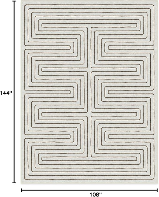 RUGGABLE x Jonathan Adler Machine Washable Modern Area Rug – Labyrinth Camel/Ivory 9x12, Stain-Resistant, Non-Slip – Large Rugs for Living Room, Bedroom, Hallway, Entryway & Office–with Cushioned Pad