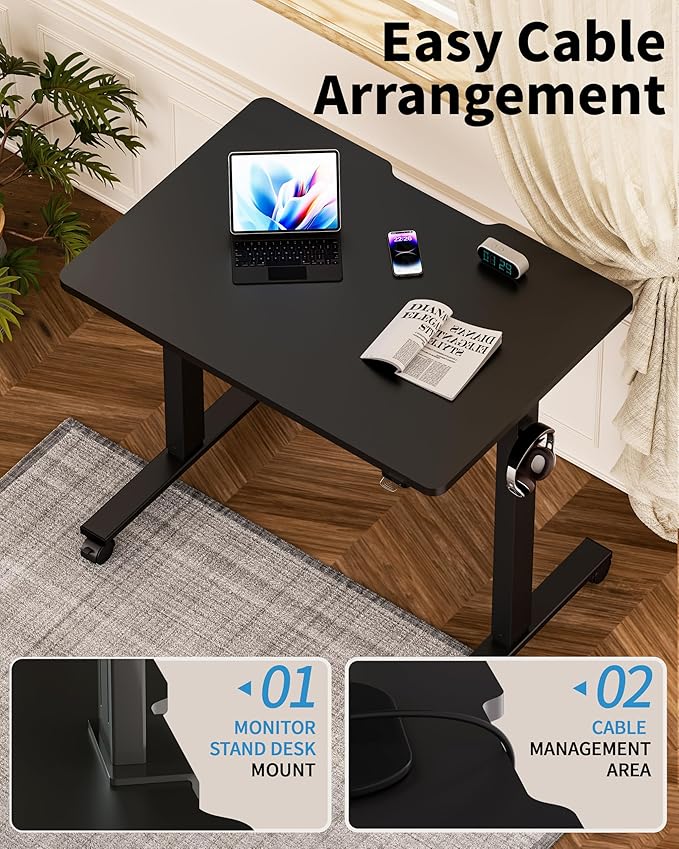 Okin Small Electric Standing Desk, 40 x 24 Inches Whole Piece Height Adjustable Desk, Black Sit to Stand Desks Computer Workstation with Wheels for Home Office