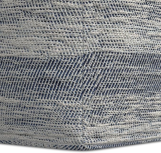 SIMPLIHOME Clay Boho Square Pouf in Patterened Teal Melange Cotton for the Living Room, Bedroom and Kids Room