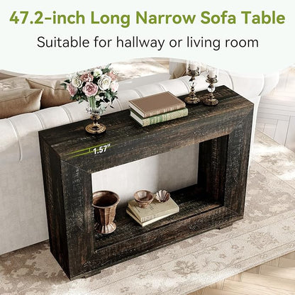LITTLE TREE 47 Inches Console Table, Sofa Table with Storage, Modern Entryway Table for Hallway, Narrow Long Sofa Entryway Table for Living Room, Black