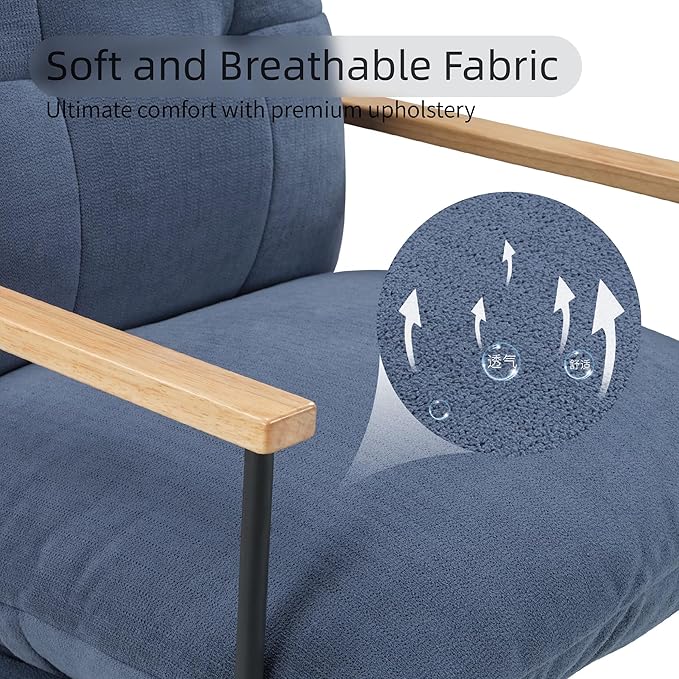 FLEXISPOT Accent Chair for Living Room,Arm Chair for Bedroom,with Wooden Arms, Wide Large Plus Size Cushion,Metal Frame,Reading Bedroom Chair Armchair for Home/Office/Cafe/Apartment/Waiting Room,Blue