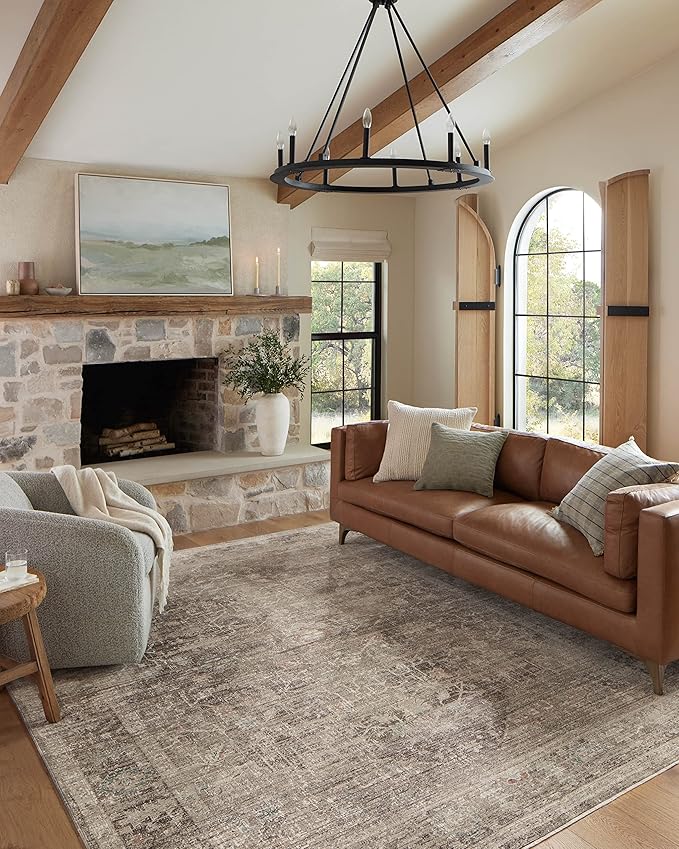 Loloi Magnolia Home by Joanna Gaines Millie Collection MIE-03 Charcoal/Dove 7'-10" x 7'-10", .25" Pile Height, Round Area Rug