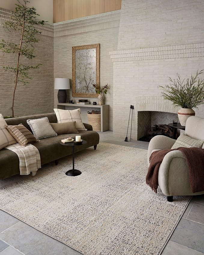 Loloi Amber Lewis Bexley Collection BEX-03 Natural/Slate 5'-0" x 7'-6" Area Rug Neutral, Textured, Living, Bedroom, Dining, Carpet