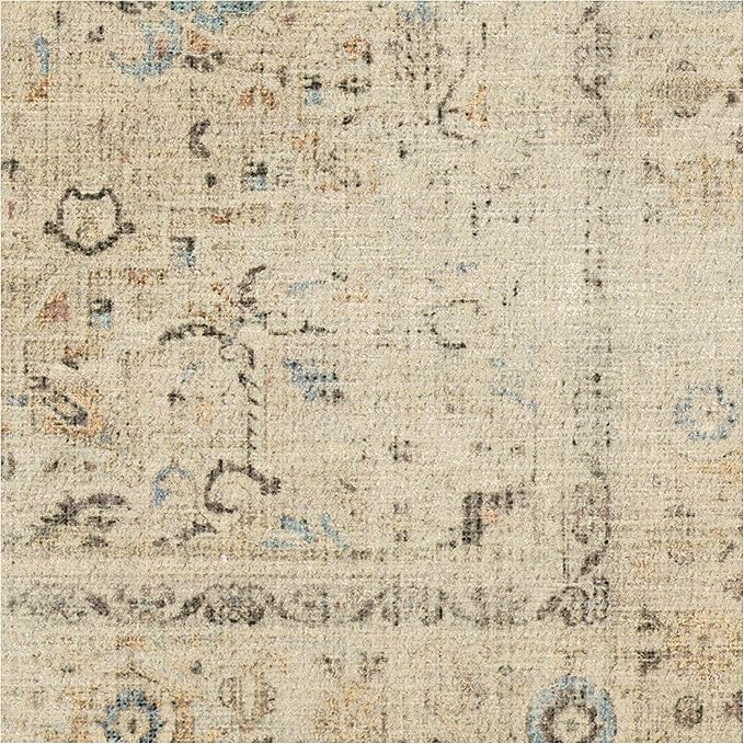 RUGGABLE Washable Vintage Area Rug – Kamran Ivory Opal 6 ft Round, Stain-Resistant, Non-Slip – Medium Machine Washable Rugs for Living Room, Bedroom, Hallway, Entryway & Office–with Standard Pad