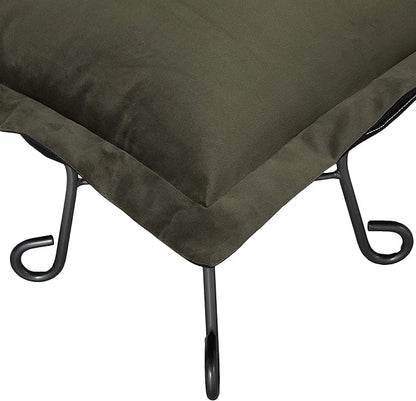 Howard Elliott Scroll Puff Ottoman Chair With Cover, Multipurpose Alternate Seating Footstool Footrest Chair with Titanium Frame, Patio Furniture for Camping, Home, Indoor & Outdoor, Bella Pewter