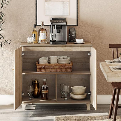 WAMPAT Sideboards Buffet Cabinet, 3-in-1 Wood Wide Credenza Storage Cabinet with Doors and Drawers, Modern Kitchen Coffee Bar Table with Storage for Living Room Dining Room, Natural Oak
