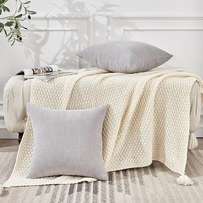 GAWAMAY Decorative Chenille Throw Pillow Covers 24x24 Inch Pack of 2, Soft Square Couch Pillow Cover for Sofa Cushion Living Room Bedroom Solid Dyed Pillowcases Light Grey 60x60cm (ONLY Covers)