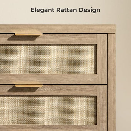SICOTAS Rattan Dressers for Bedroom Set 2, Large 6 Drawer Dresser Long Chest of Drawers, Dresser Farmhouse TV Stand for Bedroom, Living Room, Closet (Reclaimed Light Oak, 2 Pieces)