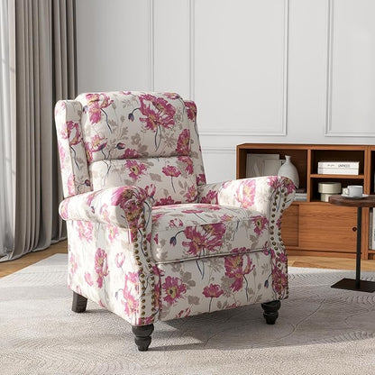 UIXE Pushback Recliner Chair, Fabric Armchair Push Back Accent Chair, Rivet Trim Club Chair Home Theater Overstuffed Single Sofa Reading Seat for Living Room, Pattern