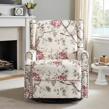 Lumibee Recliner Chairs Set of 2, 360° Swivel Rocker Recliner Chair with Footrest High Back, Comfy Upholstered Glider Rocking Chair for Living Room Bedroom (Plants Floral)
