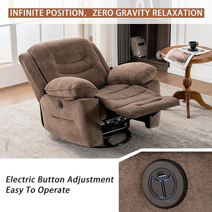 Power Swivel Rocker Recliner with Massage and Heat, USB Port, Infinite Position, Oversized Electric Glider Rocking Chairs Living Room, Soft Fabric Reclining Sofa Chair(Mocha)