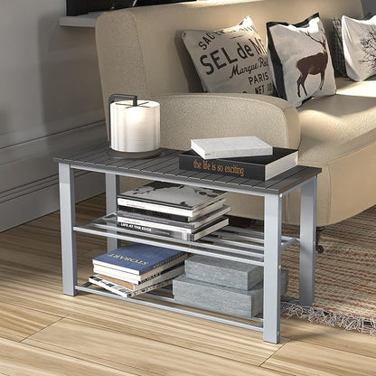 Simple Houseware Wood Top Shoe Storage Bench for Entryway, Grey
