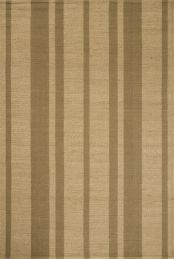 Loloi Leanne Ford Weatherstaff Collection WTS-03 Natural/Olive 2'-6" x 7'-6" Runner Rug Jute, Striped, Neutral, Hallway, Kitchen, Mudroom, and Bathroom