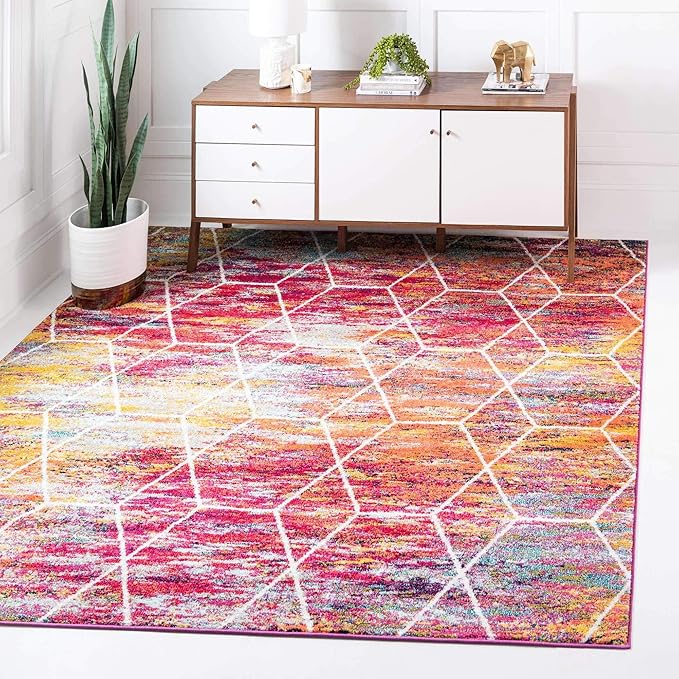Unique Loom Trellis Frieze Collection Area Rug - Geometric (6' Square, Multi/ Ivory)