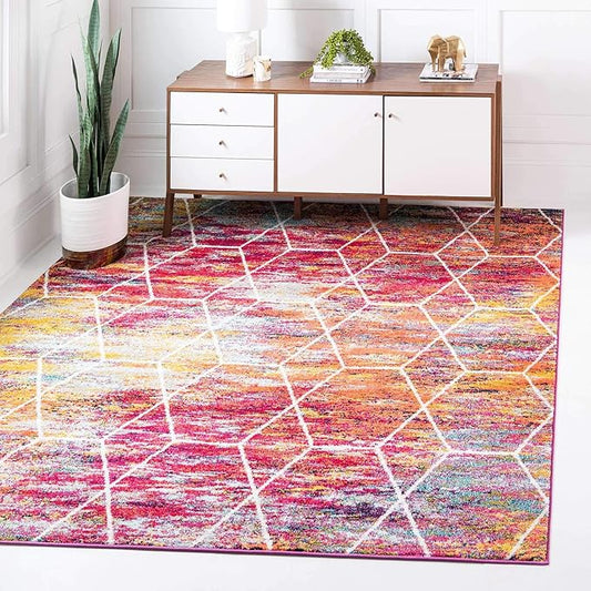 Unique Loom Trellis Frieze Collection Area Rug - Geometric (7' Square, Multi/ Ivory)