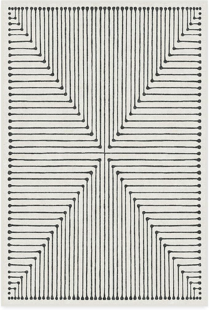 RUGGABLE x Jonathan Adler Machine Washable Modern Area Rug – Inkdrop Black & Ivory 4x6, Stain-Resistant, Non-Slip – Medium Rugs for Living Room, Bedroom, Hallway, Entryway & Office–with Cushioned Pad
