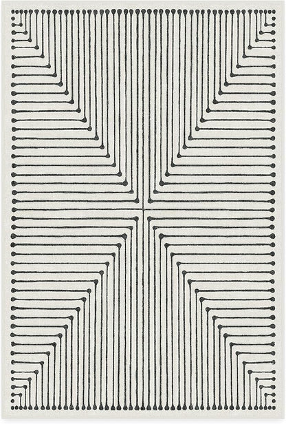 RUGGABLE x Jonathan Adler Machine Washable Modern Area Rug – Inkdrop Black & Ivory 4x6, Stain-Resistant, Non-Slip – Medium Rugs for Living Room, Bedroom, Hallway, Entryway & Office–with Standard Pad