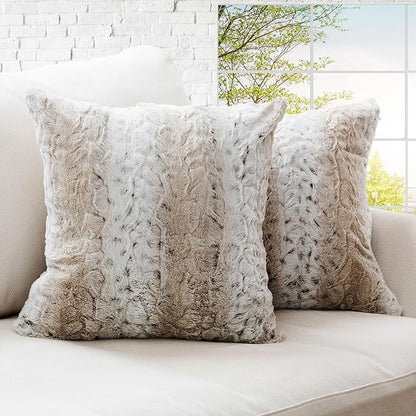 Cheer Collection Embossed Faux Fur Throw Pillows - Set of 2 Lumbar Couch Pillows, 22" x 22" - Snow Leopard
