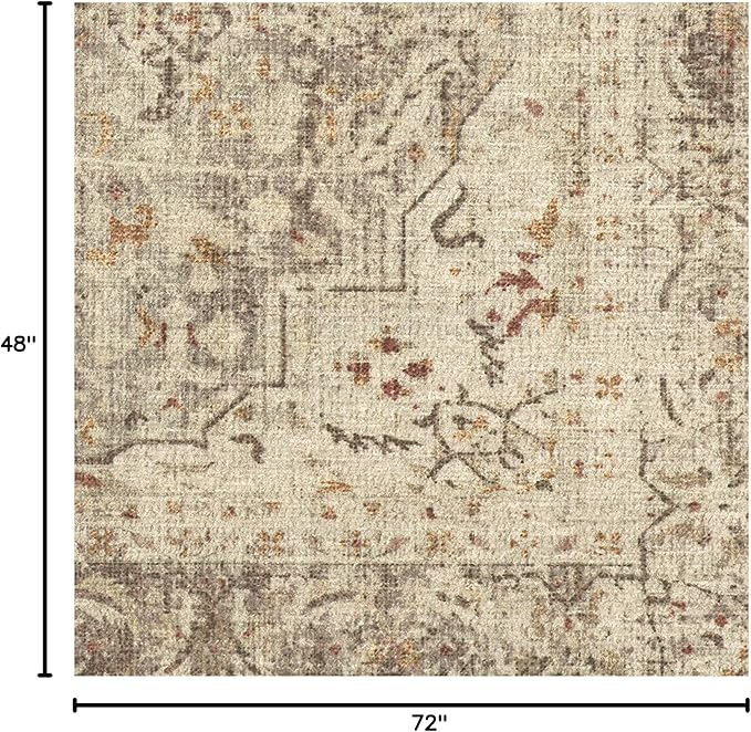 RUGGABLE Washable Vintage Area Rug – Sarrah Hazel 4x6, Stain-Resistant, Non-Slip – Medium Machine Washable Rugs for Living Room, Bedroom, Hallway, Entryway & Office–with Cushioned Pad