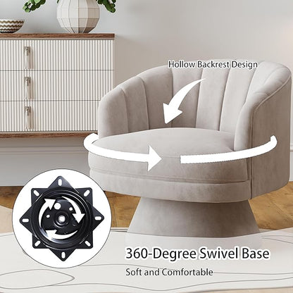 Swivel Accent Chair,Upholstered Velvet 360° Swivel Barrel Chair for Living Room Overstuffed Bouncle Reading Chair Round Armchair for Bedroom,Vanity,Office (Grey)