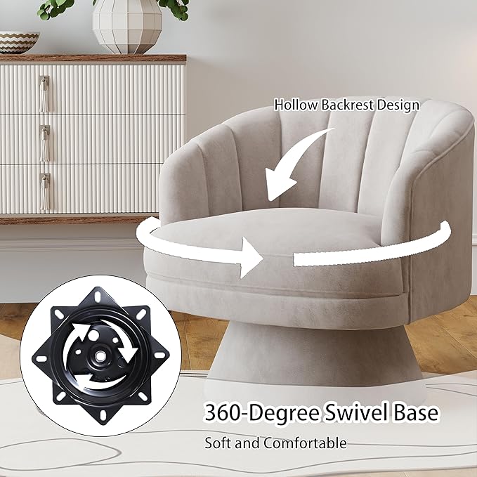 Swivel Accent Chair Set of 2,Upholstered Velvet 360° Swivel Barrel Chair for Living Room Overstuffed Bouncle Reading Chair Round Armchair for Bedroom,Vanity,Office (Grey)
