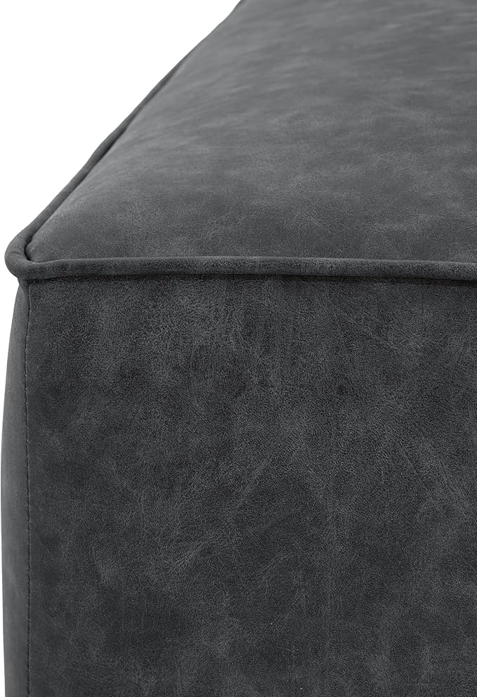 Christopher Knight Home Ellis Faux Leather Ottoman Footstool, Square Pouf Poufee Footrest Ottoman Large Seat, Modern Side Table for Living Room Bedroom Home Decor Gifts, Black