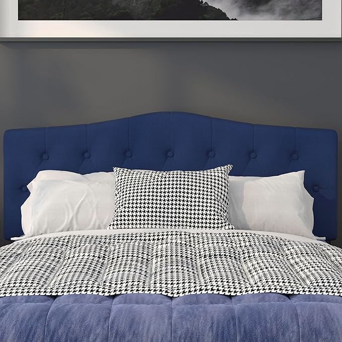 BizChair Tufted Upholstered Queen Size Headboard in Navy Fabric