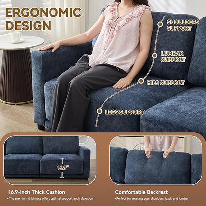 77.4" Chenille Modular Loveseat Oversized Upholstered 2 Seater Sectional Sofa with Thickened Cushions, Easy Assembly, Modern Comfy Love Seat Couch for Living Room, Blue