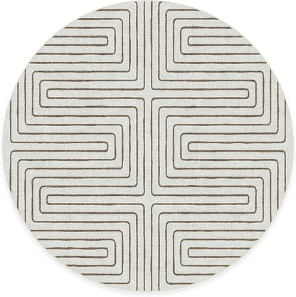 RUGGABLE x Jonathan Adler Machine Washable Area Rug – Labyrinth Camel/Ivory 6 ft Round, Stain-Resistant, Non-Slip – Medium Rugs for Living Room, Bedroom, Hallway, Entryway & Office–with Standard Pad