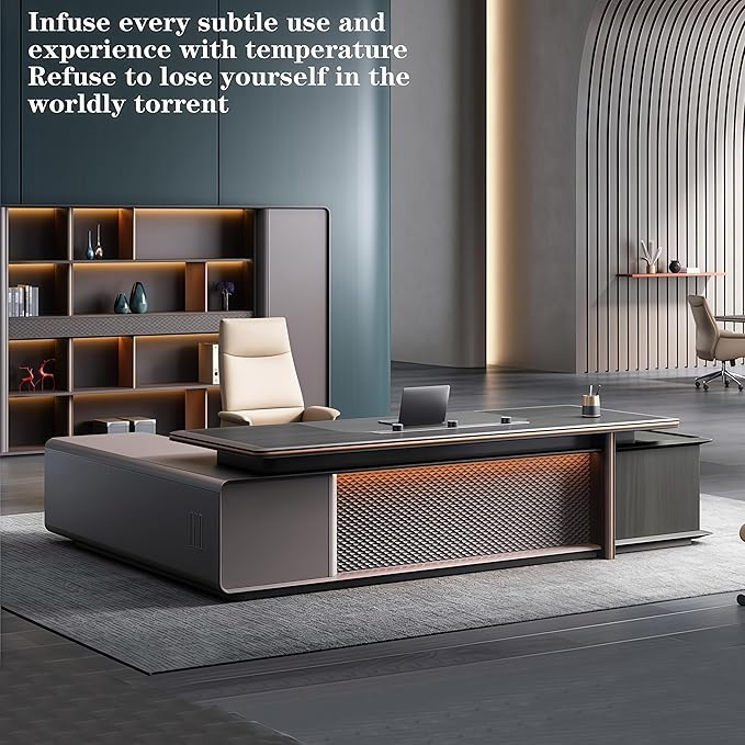 Modern Executive Desk, 141.7 inch L Shaped Desk with Storage, L Shape Corner Desk Drawers and Lockable Storage No Installation Required Without Display Racks and Bookshelves
