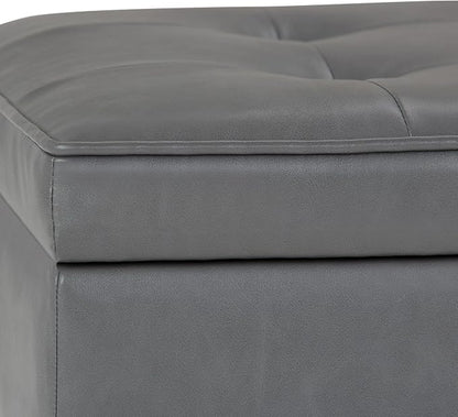 SIMPLIHOME Cosmopolitan 44 inch Wide Transitional Rectangle Storage Ottoman Bench with Open Bottom in Stone Grey Vegan Faux Leather, Assembled for the Living Room and Bedroom