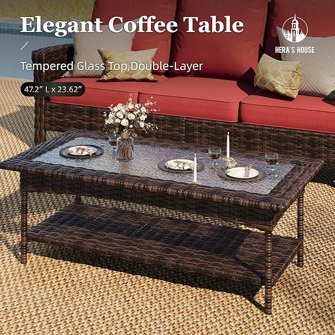 HERA'S HOUSE Red Outdoor Furniture Set with 35" High Back Swivel Chairs, Wicker Patio Conversation Sets with 5.5" Waterproof Cushions for Deck Lawn Yard