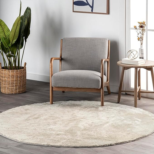 nuLOOM 6' Round Cozy Plush SuperiorWash Area Rug, Machine Washable, Non-Slip, Soft Fluffy Shag Carpet for Living Room Bedroom Kids Room Nursery Home Decor, Loni Cream