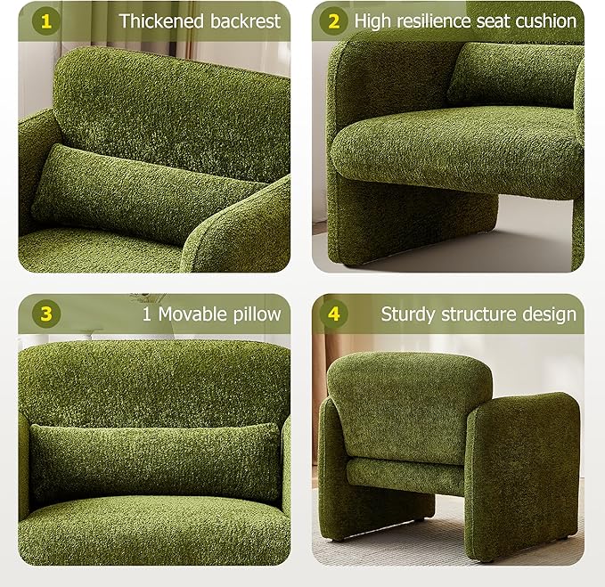 33.9'' Upgrade Lambswool Fabric Accent Chair with Arms, Modern Single Sofa Chair Armchair Upholstered Comfy Reading Arm Chair for Bedroom, Living Room