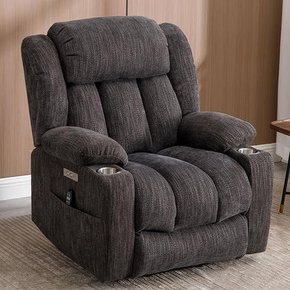 Electric Power Lift Chair, Chenille Recliner Massage Chair Living Room Furniture with 8-Point Vibration Massage and Lumbar Heating, USB and Type-C Ports, Cup Holders - Grey