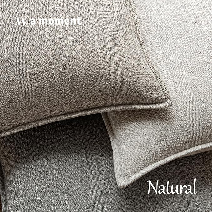 a moment Linen Pillow Covers Set of 2,Boho Farmhouse Throw Pillowcases Neutral Textured Decorative Covers for Couch Sofa Bed, Soft Linen Blend Accent Case Cushion Home Decor 20"x12"Beige Grey
