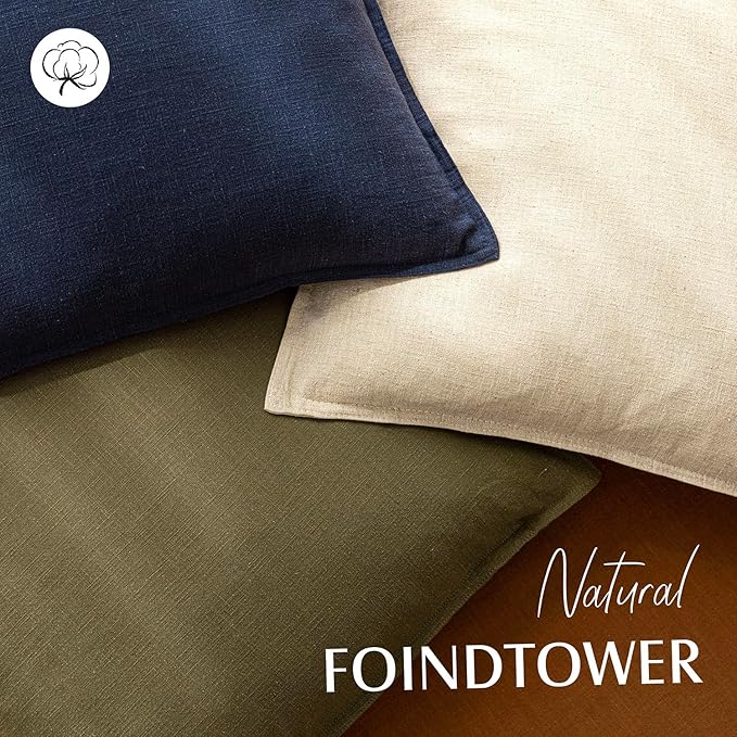 Foindtower Pack of 2, Decorative Linen Soild Throw Pillow Covers Soft Accent Lumbar Cushion Case Boho Farmhouse Pillowcase for Couch Sofa Bedroom Living Room Home Decor 12 x 20 Inch Navy Blue