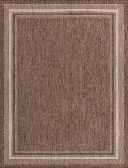 Unique Loom Outdoor Border Collection Area Rug - Soft Border (9' x 12' Rectangle, Brown/ Ivory)